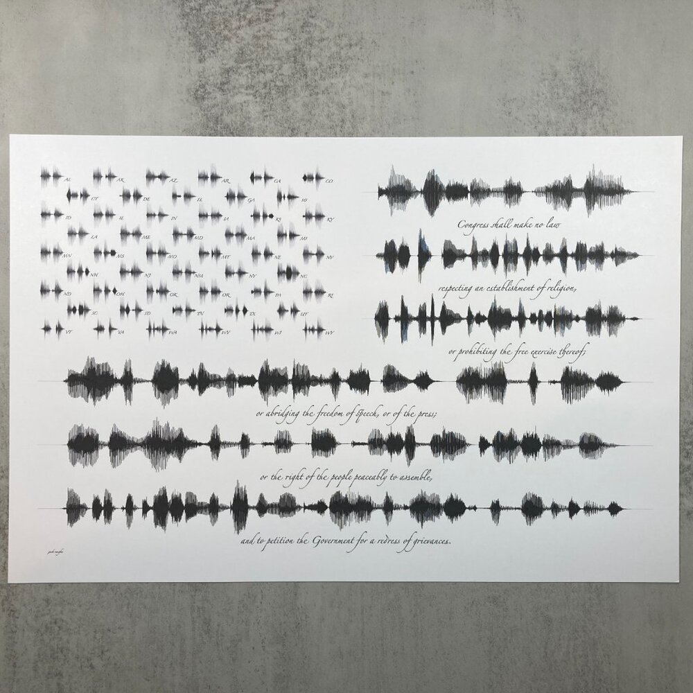 The First Amendment Flag Print 12x18 Black White Unframed Poster Patriotic 1776